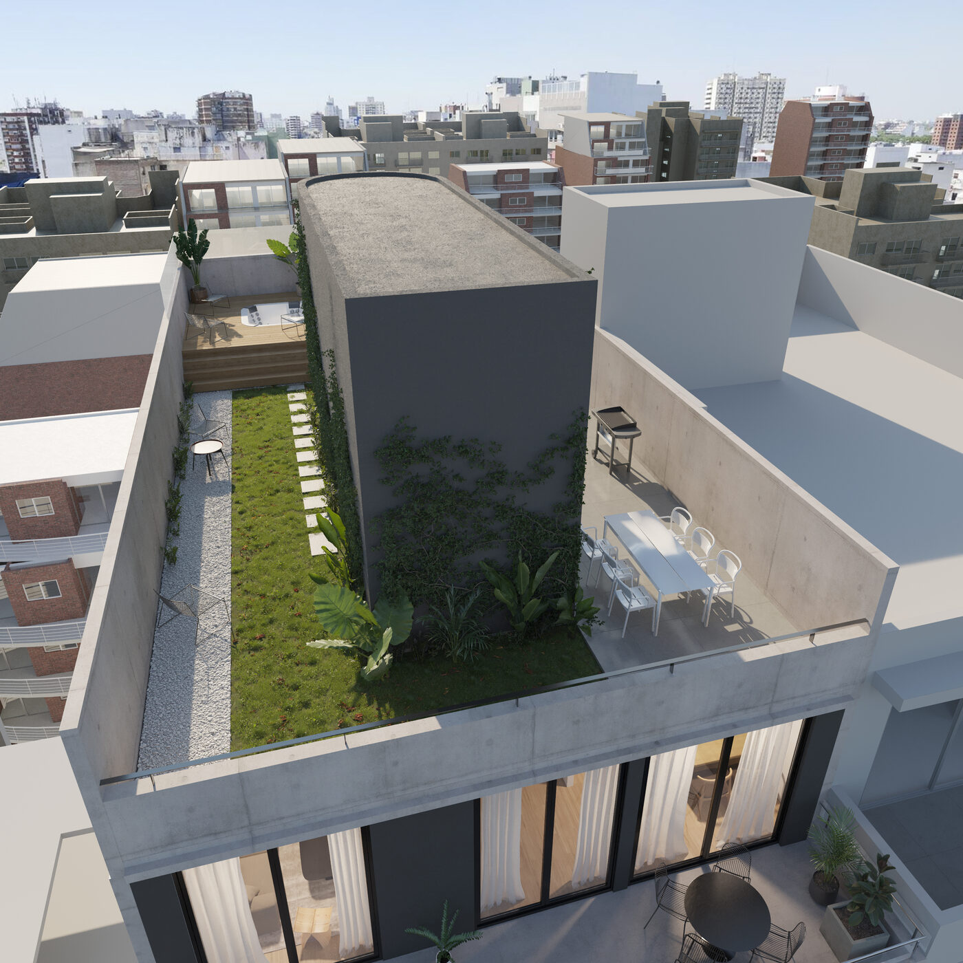 Terraza con parrilla y jardín